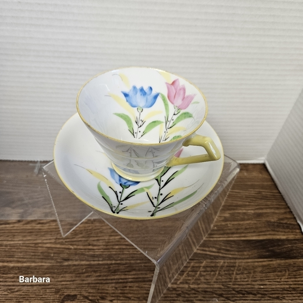 Vintage Porcelain Japanese Floral Teacup and Saucer Set